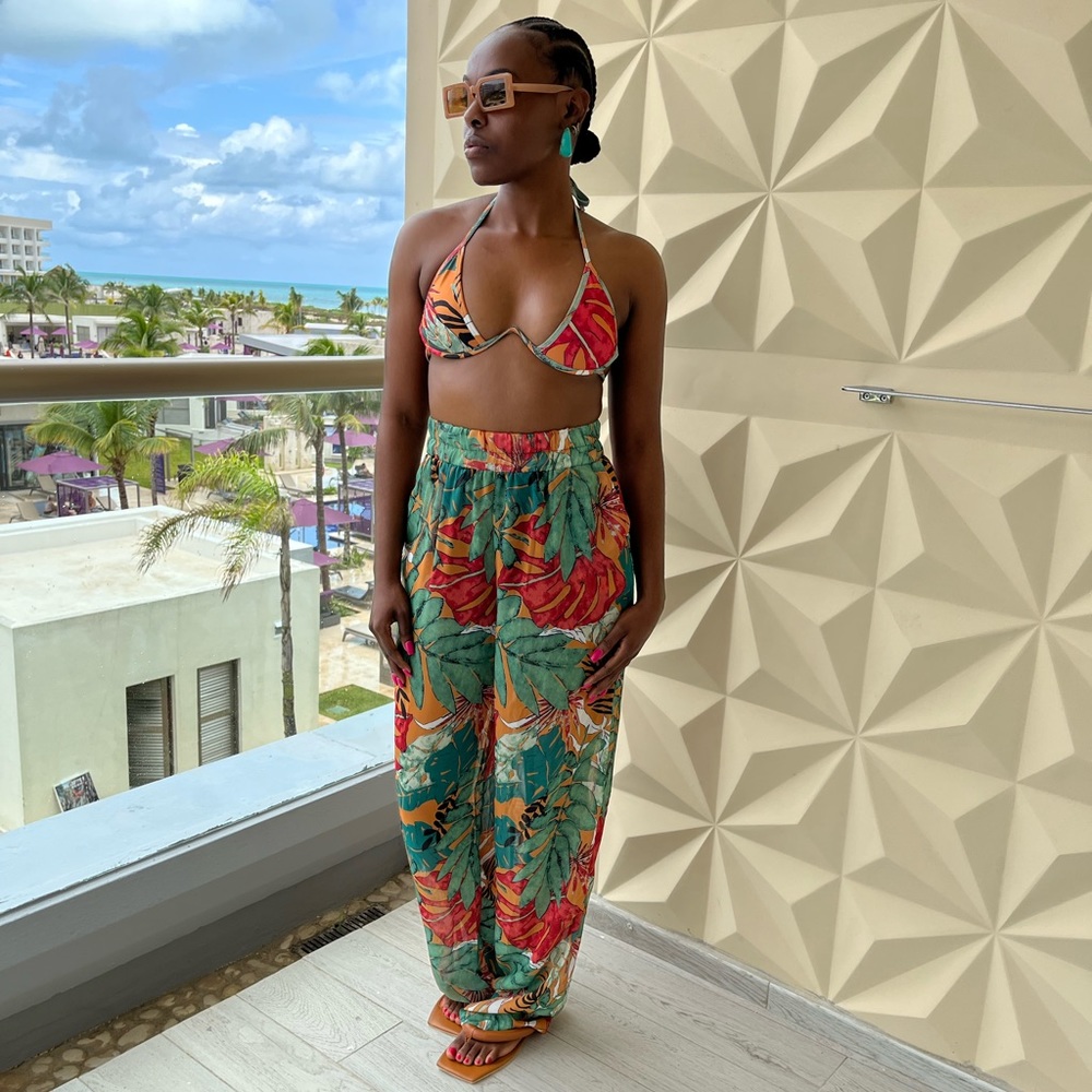 2 piece Swimsuit Top w/ Matching Wide Leg Bottoms